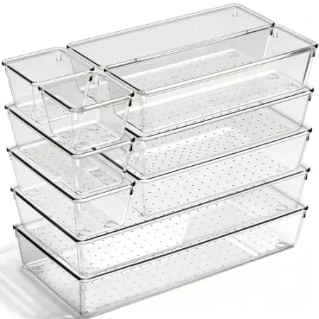 10-Pack CHOWAY Large Clear Plastic Drawer Organizer Bins