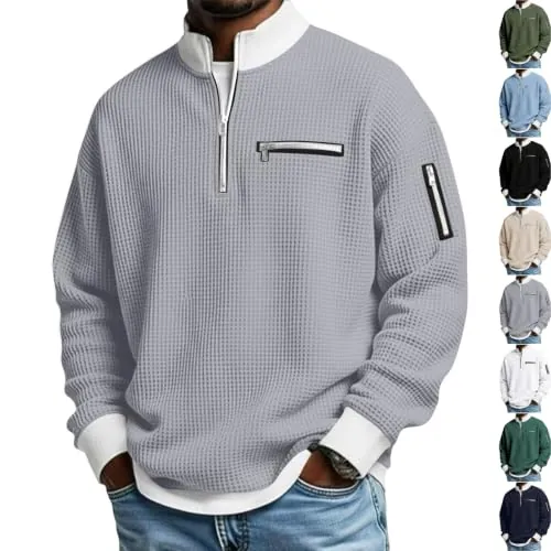 Quarter Zip Men Waffle Oversized Shirt
