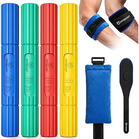 FitBeast Elbow Recovery Kit w/ 4-Level Flex Therapy Bars, Elbow Brace & More