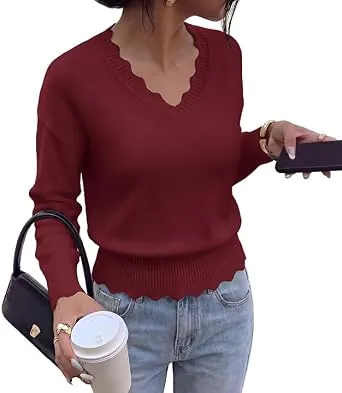 BTFBM Scallop Edge Long-Sleeve Sweater