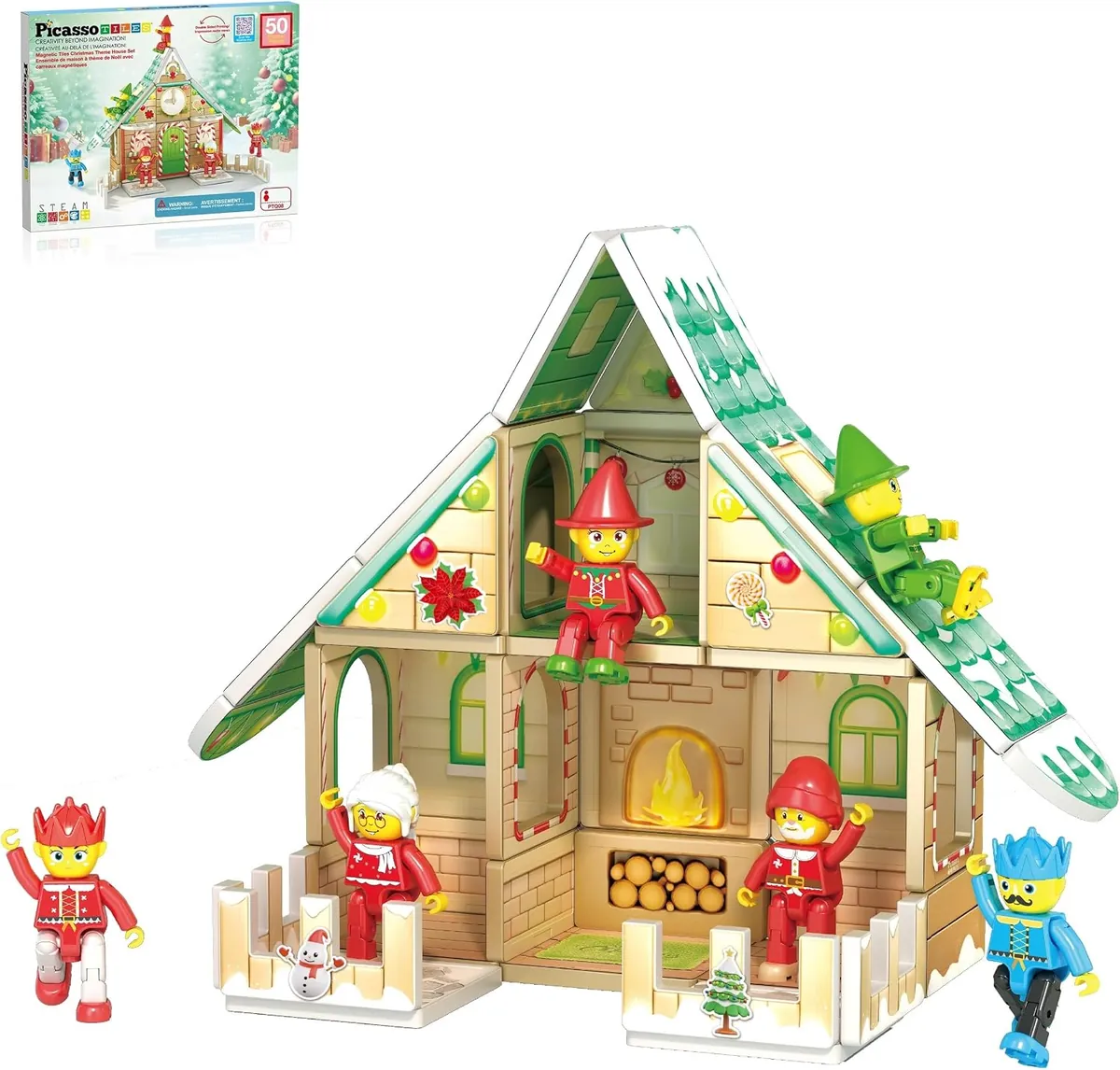 PicassoTiles 50-Piece Christmas Cottage