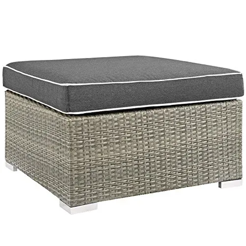 Modway Repose Outdoor Patio Ottoman with Cushions, Light Gray/Charcoal