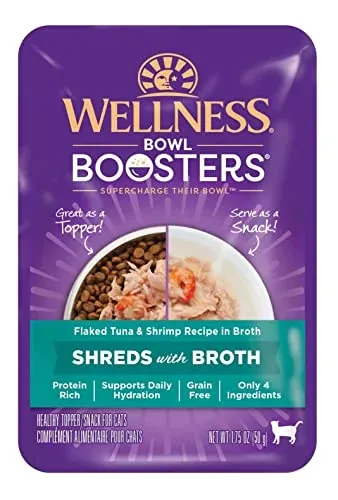 12-Pack 1.75-Oz Wellness Bowl Boosters Wet Cat Topper (Flaked Tuna & Shrimp in Broth)