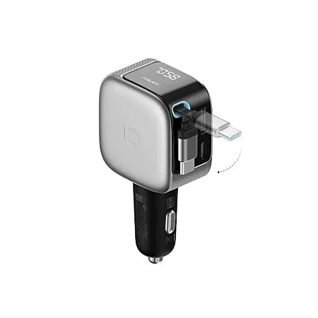 CUKTECH 85W 3-Port GaN Car Charger w/ Built-In USB-C Cable & LED Display