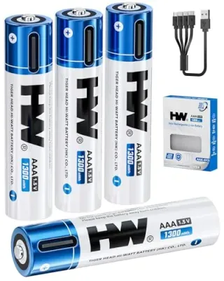 4-Pack HW AAA USB-C Rechargeable Lithium Batteries w/ 4-in-1 Cable