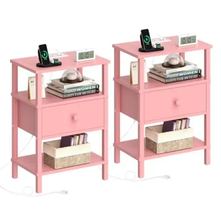 2-Pack Lerliuo 3-Tier End Table w/ USB-C Charging Station