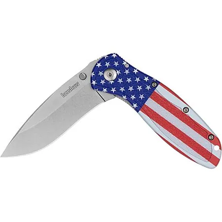 3.4" Kershaw Blur Folding Pocket Knife w/ Steel Recurve Blade (USA Flag)
