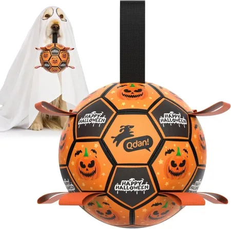 QDAN 6" Soccer Ball Interactive Dog Toy w/ Straps