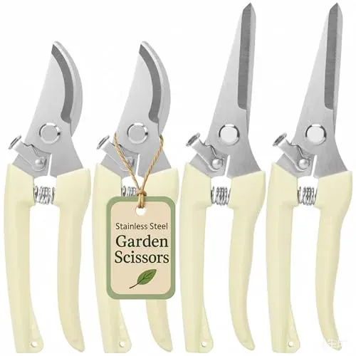 FOVCENT Stainless Steel Bypass & Straight Blade Pruning Shears 4-Pack