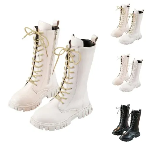 Combat Boots Side Zipper Mid Calf Fleece Lined