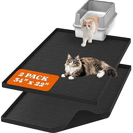 2-Pk 34" x 22" Pawtners Non-Slip Waterproof Silicone Cat Litter Mat (Black)