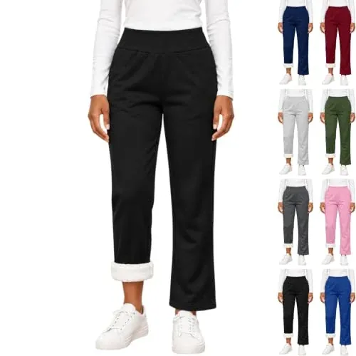 Fleece Lined High Waist Straight Leg Winter Trousers
