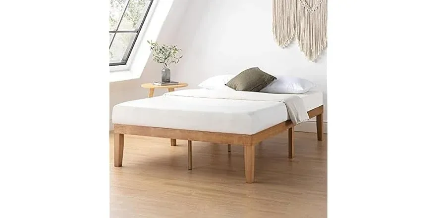 Mellow Naturalista Classic Queen 16" Solid Wood Platform Bed w/ Wooden Slats (Natural Pine)