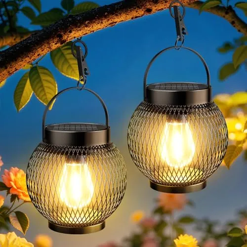TuyLuxe Waterproof Metal Hanging Outdoor Solar Lanterns 2-Count
