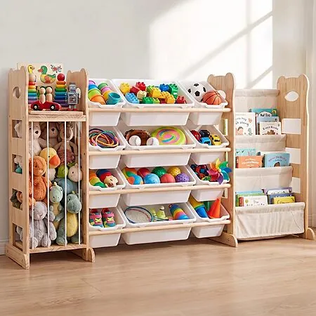 60.7" JUOIFIP Toy Storage Organizer w/ Bookshelf & Stuffed Animal Storage