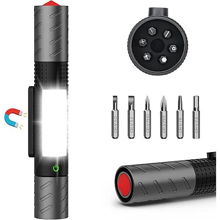 Spriak Rechargeable LED Flashlight w/ Magnetic Base & COB Work Light