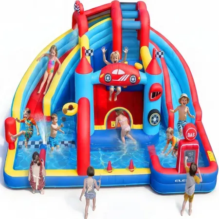 ELEMARA Speed Racer Kids' Inflatable Water Slide Bounce House