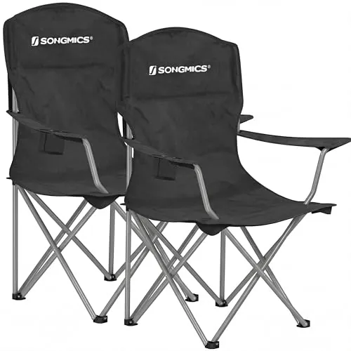 Songmics Folding Camping Chairs w/ Cup Holder and Carry Bag (Black, Blue) 2-Pack