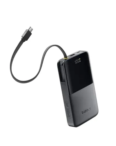 Baseus Portable Charger Power Bank 10000mAh 45W with Built-in USB-C Cable