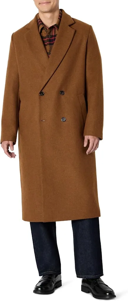 Amazon Essentials Men's Relaxed-Fit Double Breasted Wool Blend Longline Topcoat