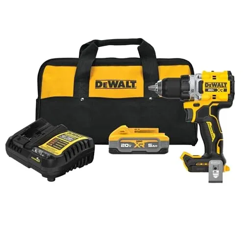 DEWALT Drill Set 20V MAX XR, 1/2 in. Brushless Cordless Drill Driver Kit With 5AH POWERSTACK Battery