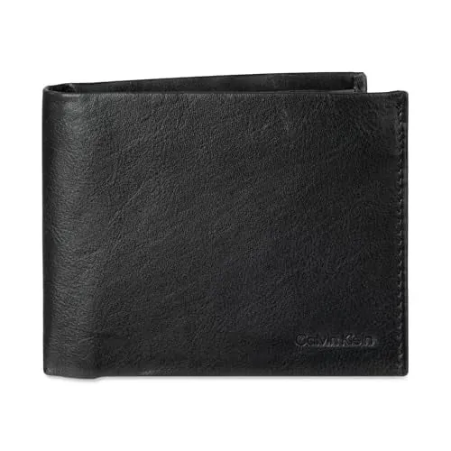 Calvin Klein Men's RFID Leather Minimalist Bifold Wallet with Multiple Card Slots and ID Window