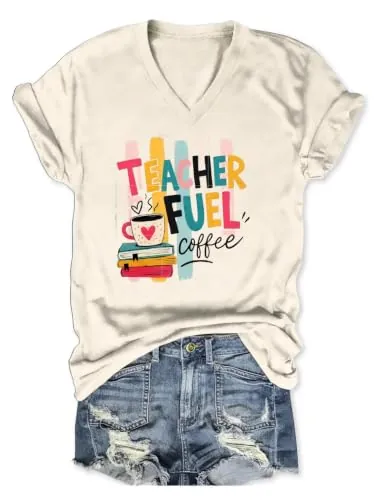 Teacher Fuel Coffee V-Neck T-Shirt