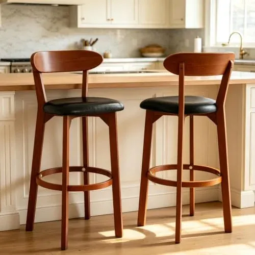 Costway 30.5" Rubber Wood Cushioned Bar Stools (Set of 2)