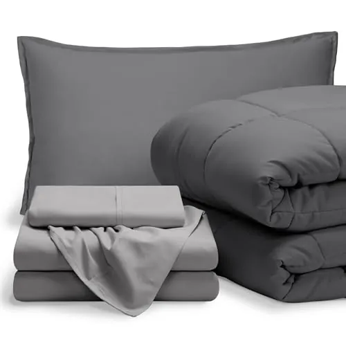 Bare Home Bed-in-A-Bag 5 Piece Set Twin XL Grey/Light Grey