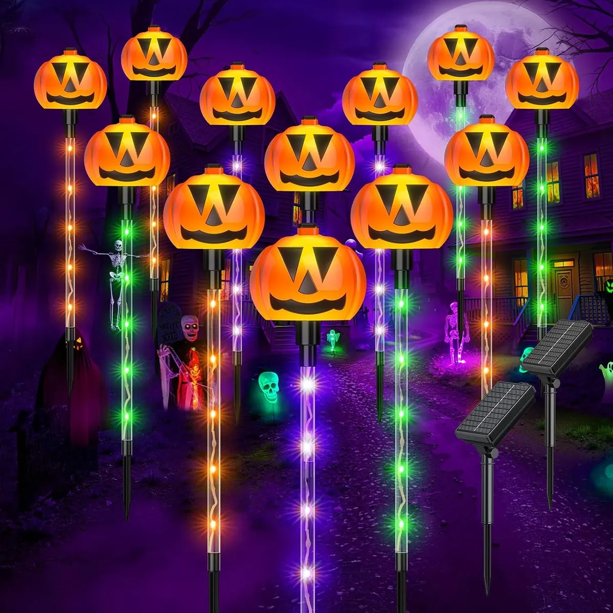 Halloween Decorations Solar Pathway Stake Pumpkin Lights 12 Pack