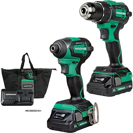 Metabo HPT 18V Brushless Driver Drill & Impact Driver w/ 2x 2Ah Batteries & More