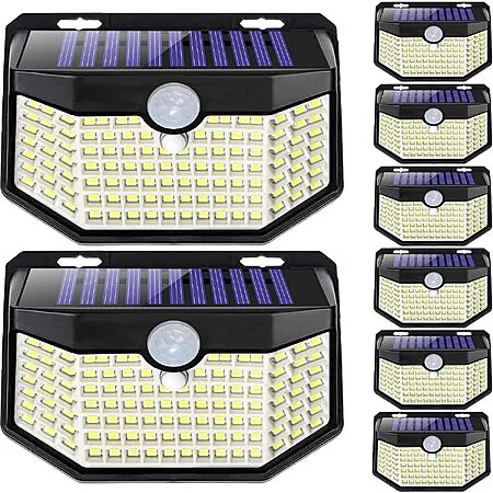 8-Pk HMCITY 120-LED Solar Outdoor Wall Lights w/ Motion Sensor (Black, Daylight)