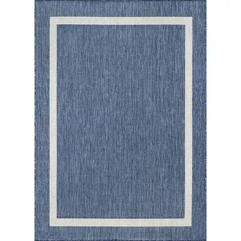 Beverly Rug Waikiki Blue/White Bordered Indoor/Outdoor Area Rug