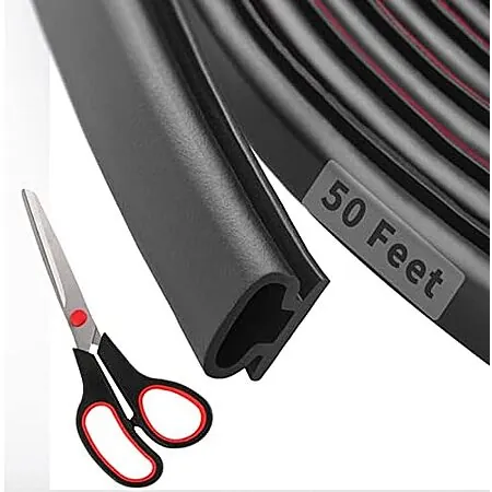 50' Fingwerk D-Shape Rubber Weather Stripping Door Seal Strip w/ Scissors