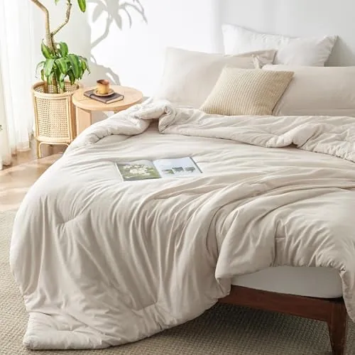 Bedsure King Size Comforter Set, Beige 3 Pcs