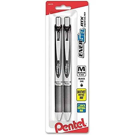 2-Pack 0.7mm Pentel EnerGel RTX Retractable Liquid Gel Pens (Black or Blue)