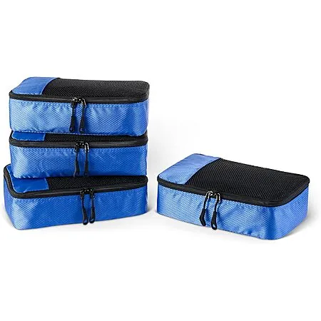 4-Pc Amazon Essentials Travel Packing Cubes Accessories Set in Blue (4 Sizes)