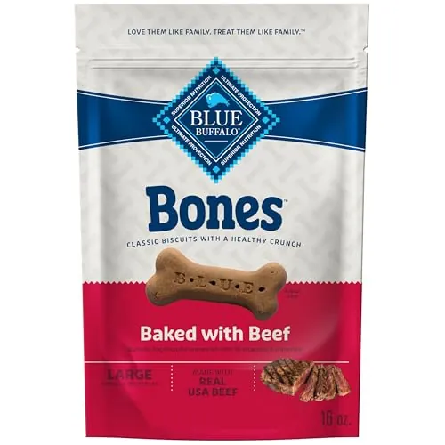 Blue Buffalo Bones Large Crunchy Dog Treats (Beef) 4-Pack 16-Oz