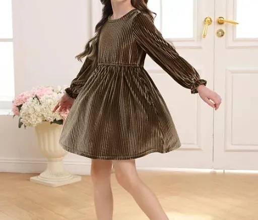 Stelle Kids Long Sleeve Velvet Dress with Pockets