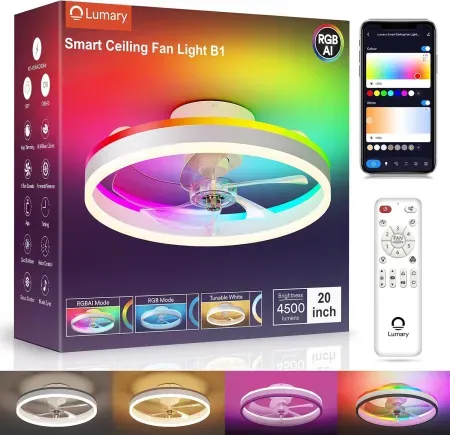 Lumary 20" Smart Wi-Fi Flush Mount Ceiling Fan w/ 4500Lm 2700K/6500K LED Light