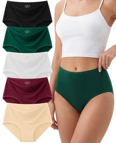 Women's Cotton Underwear High-Waisted Briefs Full Coverage Panties 5 Pack