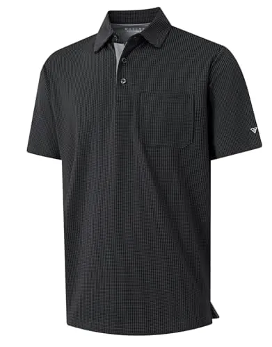 MAELREG Men Dry Fit Short Sleeve Casual Collared Pocket Moisture Wicking Polo Shirts Black