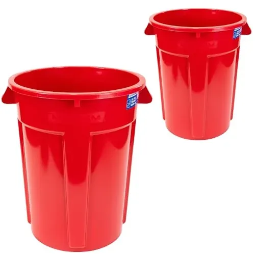 Magnum 55 Gallon Heavy Duty Construction Trash Can, High-Vis Red, 2-Pack