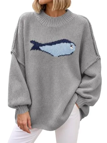 Fish Graphic Oversized Sweater