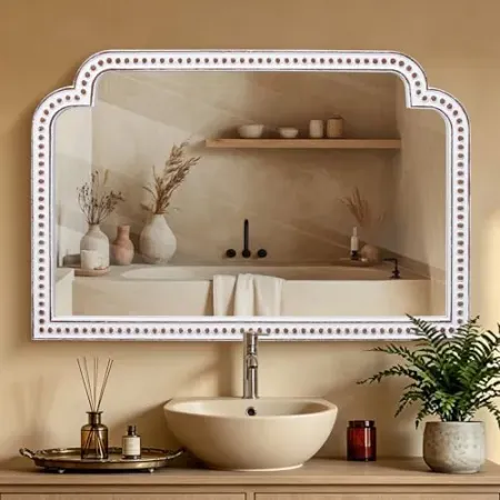 HOITUZYUS 24" x 36" Ornate Wooden Scalloped Mirror