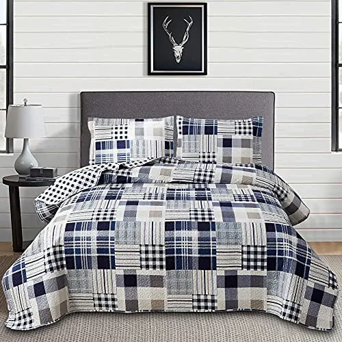 Green Essen King Buffalo Plaid Reversible Quilt Set