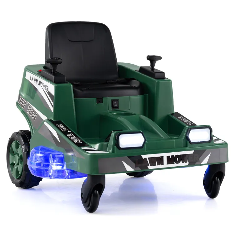 Costway 12V Ride on Lawn Mower for Kids w/ Dual Control Sticks & LED Lights