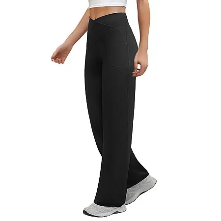 COPYLEAF Women's Crossover Waist Wide Leg Yoga Pants w/ 2 Pockets (Various)