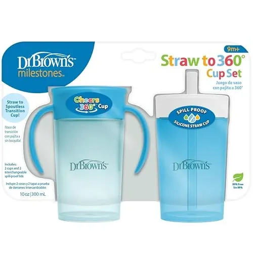 Dr. Brown’s Milestones Straw to 360 Cup Set, Blue Ocean, 2-Pack