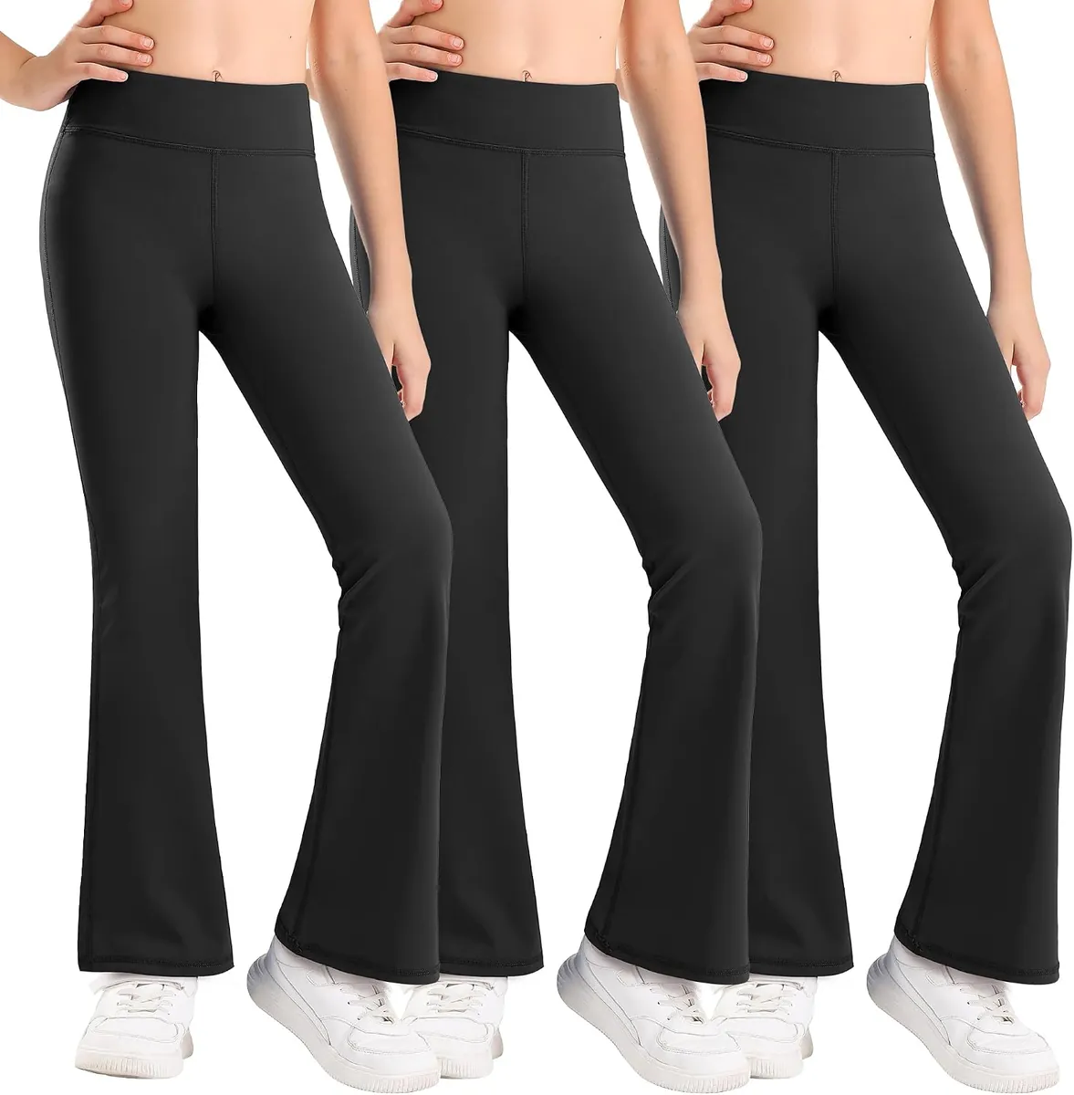 Girls High Waisted Flare Leggings 3-Pack